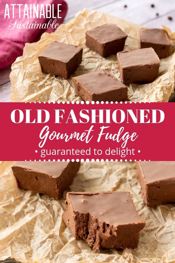 If you are looking for THE best fudge recipe, look no further. This creamy, soft gourmet fudge outdoes the other recipes you've tried. Try this gourmet fudge once, and it will be the only fudge recipe you'll ever use. 几块美味的软糖,一块咬了一口,放在棕色的背景纸上