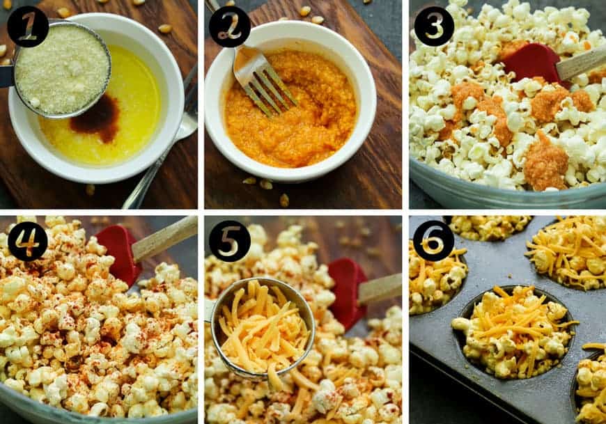 Need a healthy snack on the run? These smoky cheddar popcorn snacks are easy and inexpensive to make. Kids love them because, well, popcorn. And cheese. 在过程照片,制作爆米花切达小吃