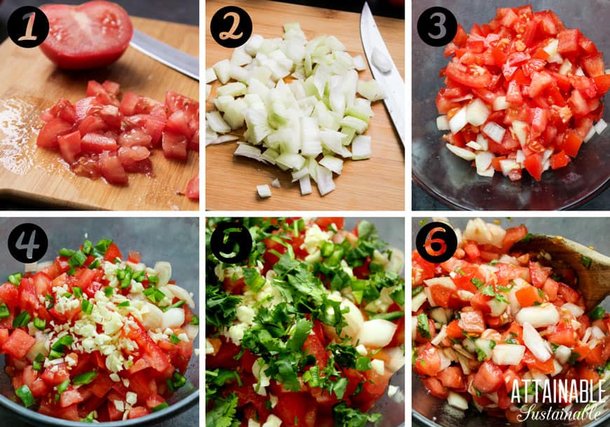 Memorize these five ingredients; you'll never have to measure garden salsa ingredients again. Nothing beats this easy garden fresh salsa recipe! 配料制作微微DE加洛莎莎食谱:切碎的西红柿,洋葱,辣椒,香菜