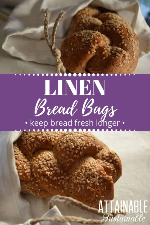 Wondering how to keep homemade bread fresh? Here's how to store homemade bread in DIY linen bread bags so it lasts longer. Here's how to make a bag from thrifted linen in 15 minutes! 在亚麻面包袋辫子面包面包的