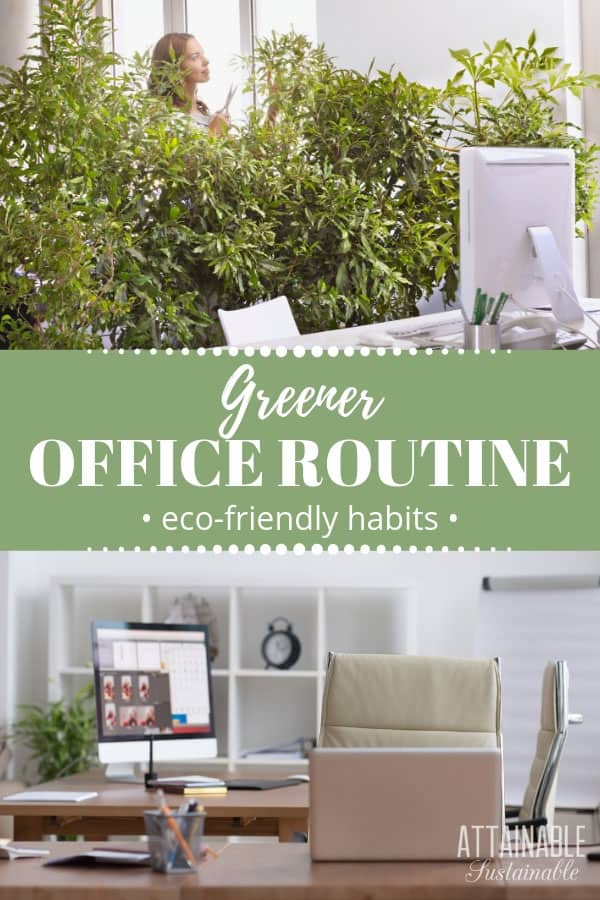 There are some simple steps you can take to transform your home office into a more environmentally friendly office space. Check out these green office tips! 白色办公桌计算中背景绿色植物的银行,办公空间