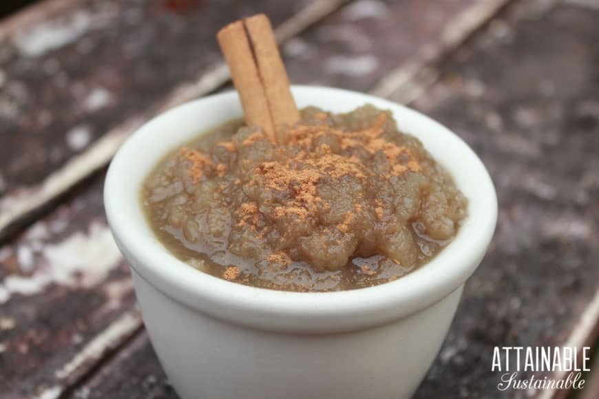 Wondering how to cook yacon? How about trying a fresh from the garden 在一个白色的碗肉桂雪莲果苹果酱食谱