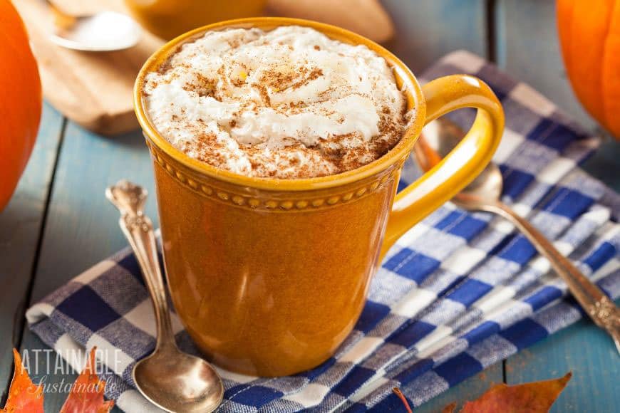 Make this homemade pumpkin spice latte to replicate your favorite fall drink order (for less!). Made with wholesome ingredients and real pumpkin! 南瓜拿铁香料的棕色杯
