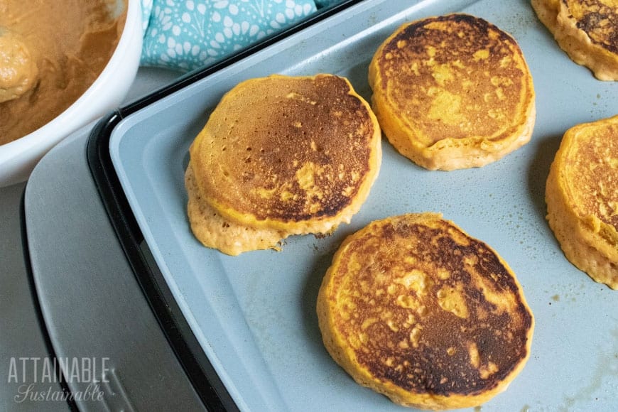 easy pumpkin pancakes on a griddle